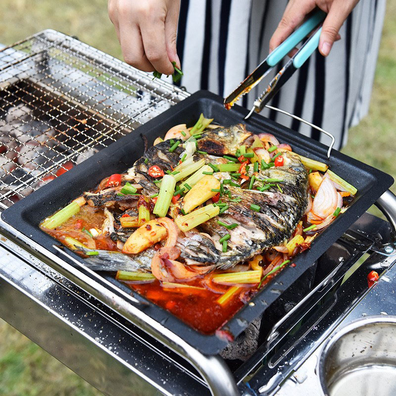 مقلاة شواء مربعة سميكة للاستخد - مراجعة Camping Cooking Plate وسعره